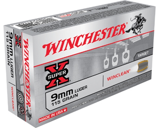 Winchester Ammo Super X 9mmLuger 115gr Winclean Brass Enclosed Base 50 Per Box/10 Case WC91