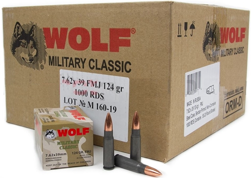 Wolf Military Classic Rifle Ammunition 7.62x39 124 gr FMJ 2330 fps - 20/box MC762BFMJ