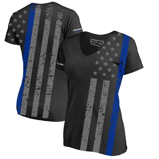 Thin Blue Line Women's Athletic V-Neck T-Shirt - All-Over, Thin Blue Line SUB-TBL-WOM-SHIRT-M