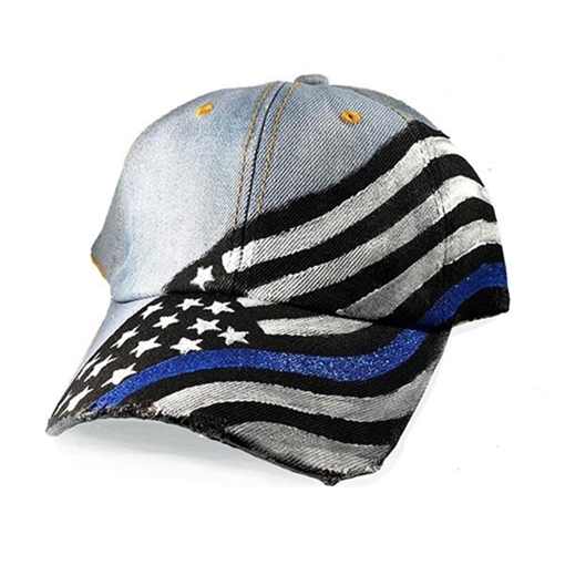 Thin Blue Line Women's Hand Painted Hat - Thin Blue Line Flag RC-TBL-HT