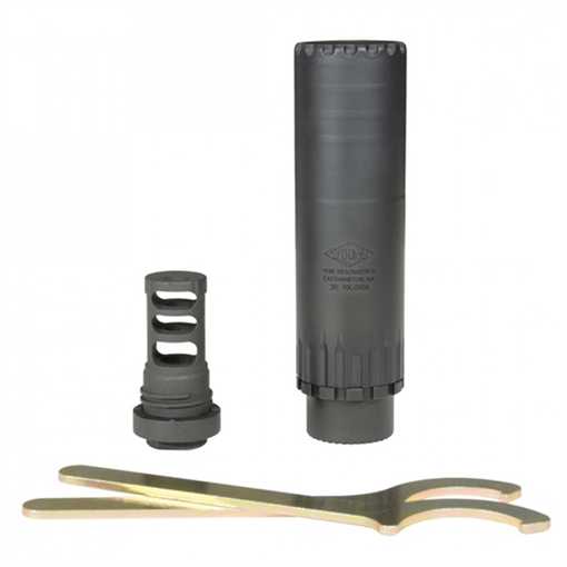 Yankee Hill Machine Co Resonator K Suppressor, 30 Caliber, Rifle Suppressor, 5.56" Long, 1.5625" Diameter, Black Finish, Includes QD Mount/Muzzle Braker (YHM-4302-MB-24A), 5/8"-24 YHM-2150-MB-24 2150MB24