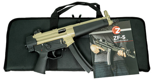 Zenith ZF-5 (MP5 Clone) Essentials Package, 9MM, 8.9" Threaded/Trilug Barrel, Matte Finish, Flat Dark Earth, Polymer Grip, Ambidextrous Safety, 30 Rounds, Soft Case, Manual
